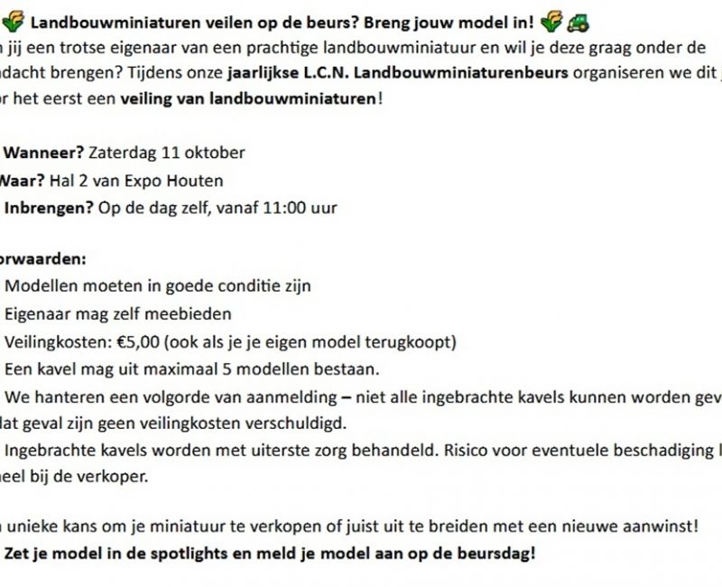 Veiling tijdens de Landbouwminiaturenbeurs in Houten