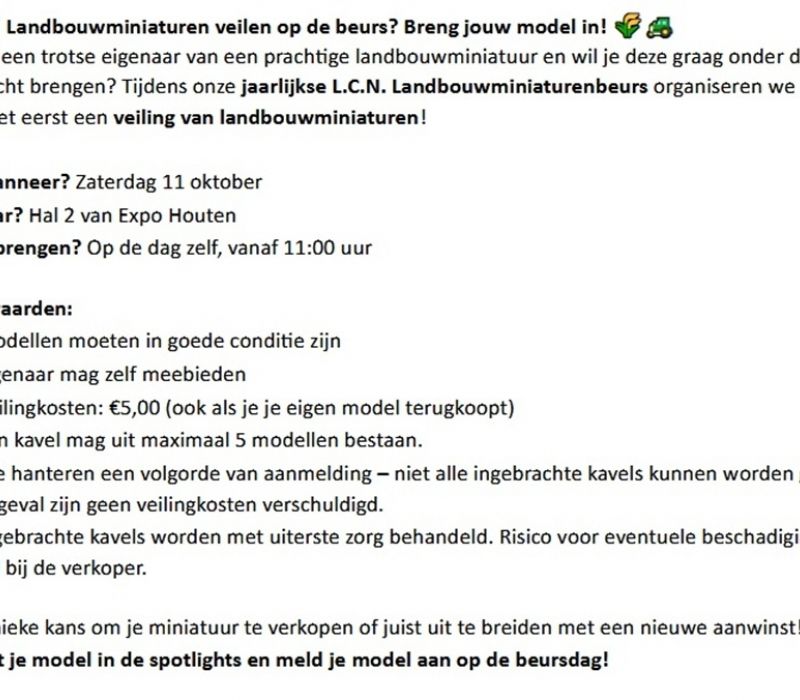 Veiling tijdens de Landbouwminiaturenbeurs in Houten